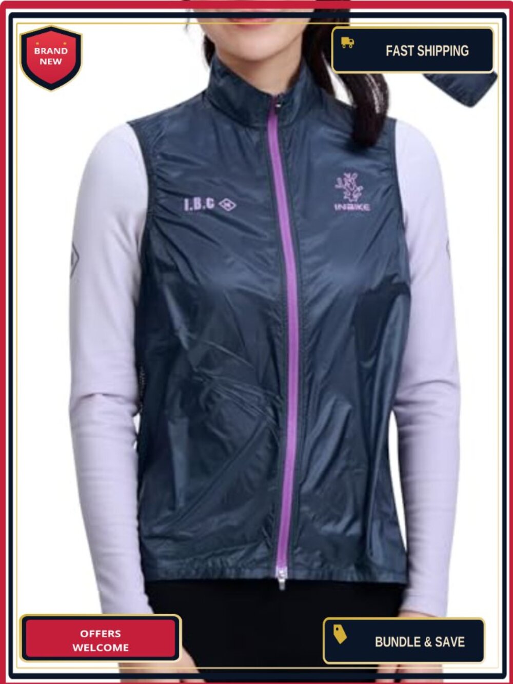 Women's Windproof Cycling Vest Packable Sleeveless Running Hiking Jacket